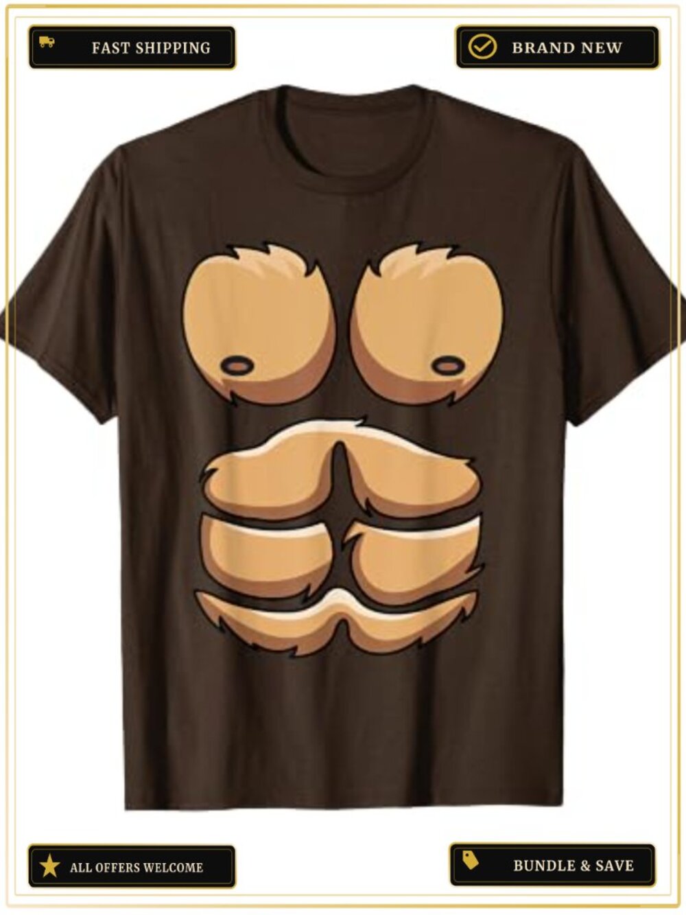 Funny Monkey Gorilla Chest Costume Halloween T-Shirt Men Short Sleeve Tee